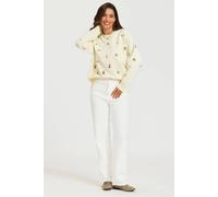 Fs Collection Embroidered Floral Knit Jumper Top In Cream Cream One Size