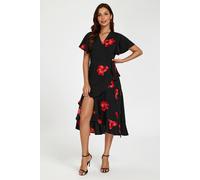 Fs Collection Floral Print Angel Sleeve Wrap Dress In Black Black L