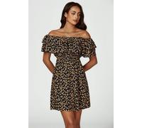 FS Collection Floral Print Bardot Frill Mini Dress In Navy - S - Navy