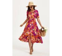 Fs Collection Floral Print Button Down Maxi Dress In Pink Orange Orange