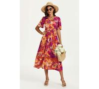 FS Collection Floral Print Button Down Maxi Dress In Pink Orange - Pink & Orange - S
