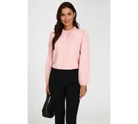 FS Collection Floral Print Frill Detail High Neck Top In Pink - Pink - S
