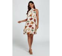 Fs Collection Floral Print Halter Neck Tie Back Mini Dress In Off White In Beige Beige
