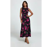 FS Collection Floral Print Halterneck Maxi Dress In Black - XS - Black