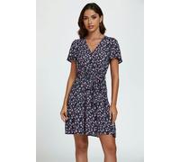 FS Collection Floral Print Hem Tiered Wrap Mini Dress In Navy - XS - Navy