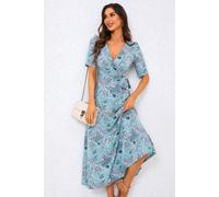 Fs Collection Floral Print Jersey Midi Dress In Blue Blue