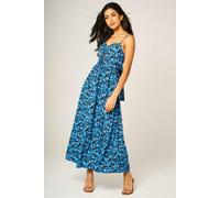 FS Collection Floral Print Knot Front Maxi Dress In Blue - M - Blue