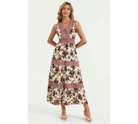 FS Collection Floral Print Lace Detail Maxi Dress In Off White - M - Off White