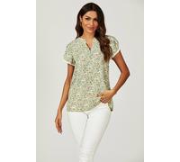 Fs Collection Floral Print Lace Trim Short Sleeve Blouse Top In Green Yellow Yellow