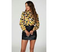 FS Collection Floral Print Long Sleeve High Neck Top In Yellow - XS - Yellow