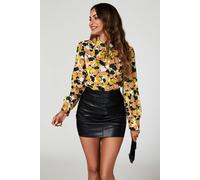 Fs Collection Floral Print Long Sleeve High Neck Top In Yellow Yellow