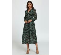 FS Collection Floral Print Long Sleeve Midi Dress In Brown - S - Brown