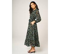Fs Collection Floral Print Long Sleeve Ruffle Chiffon Shirt Midi Dress In Black Black