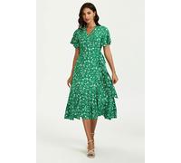 FS Collection Floral Print Midi Wrap Dress In Green - XL - Green
