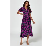 Fs Collection Floral Print Satin Wrap Maxi Dress In Magenta Magenta