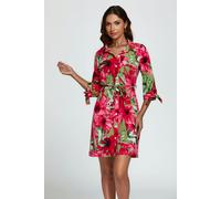 FS Collection Floral Print Shirt Mini Dress In Red - XL - Red