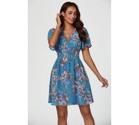 Fs Collection Floral Print Short Sleeve Mini Dress In Blue Blue