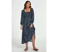 FS Collection Floral Print Square Neck Maxi Dress In Dark Blue - Dark Blue - XS