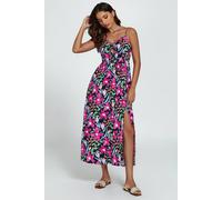 Fs Collection Floral Print Tie Front Maxi Dress In Black Black