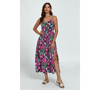 FS Collection Floral Print Tie Front Maxi Dress In Black - XS - Black