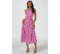 Fs Collection Floral Print Tie Halterneck Maxi Dress In Pink Pink