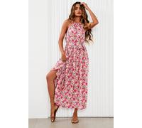 Fs Collection Floral Tie Halterneck Maxi Dress In Pink Pink