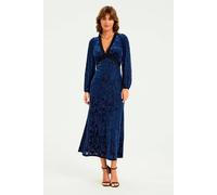 Fs Collection Floral Velvet Devore Lace Trim Neckline Midi Dress In Navy Navy