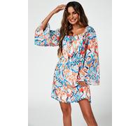 Fs Collection Flute Sleeve Bardot Dress With Tie Detail In Orange Orange