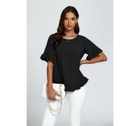 Fs Collection Frill Detail Short Sleeves Top In Black Black