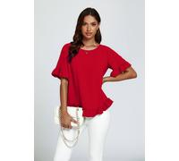 Fs Collection Frill Detail Short Sleeves Top In Red Red XS