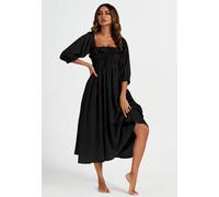 Fs Collection Frill Detail Square Neckline Midi Dress In Black Black