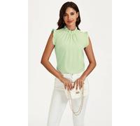 Fs Collection Frill Trim Sleeve Frill Neck Blouse Top In Light Green Light Green L