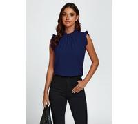 Fs Collection Frill Trim Sleeve Frill Neck Blouse Top In Navy Navy