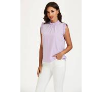 Fs Collection Frill Trim Sleeve Frill Neck Blouse Top In Purple Purple