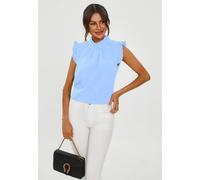 Fs Collection Frill Trim Sleeve High Neck Blouse Top In Light Blue Light Blue