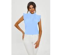 FS Collection Frill Trim Sleeve High Neck Blouse Top In Light Blue - XS - Light Blue