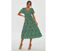 Fs Collection Geo Print Hem Tiered Wrap Midi Dress In Green Green XL