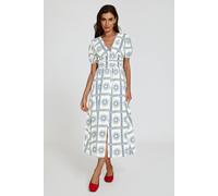 Fs Collection Geo Print Midi V Neckline Dress In White White XS