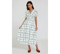 FS Collection Geo Print Midi V neckline Dress In White - XS - White