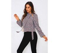 Fs Collection Geo Print Side Tie Blouse Top In Wine Wine S