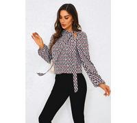 FS Collection Geo Print Side Tie Blouse Top In Wine - XS - Wine