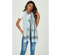 FS Collection Geometric & Feather & Lace Print Scarf In Blue - Onesize - Blue