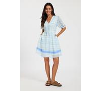 Fs Collection Gingham Mini Dress With Lace Trim In Green Green