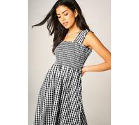 Fs Collection Gingham Smocked Bodice Strap Tiered Midi Dress In Black Black
