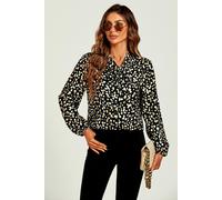 Fs Collection Gold Foil Black Leopard Dot Print Pussybow Blouse Black XL
