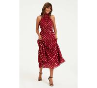 Fs Collection Gold Foil Halter Neck Tie Back Midi Dress In Wine Wine