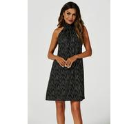 FS Collection Gold Foil Halter Neck Tie Back Mini Dress In Black - XS - Black