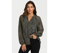Fs Collection Gold Foil Leopard Print Long Sleeve Blouse Top In Black Black L