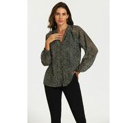 FS Collection Gold Foil Leopard Print long sleeve Blouse Top In Black - XS - Black