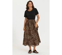 Fs Collection Gold Foil Leopard Print Midi Skirt In Brown Brown